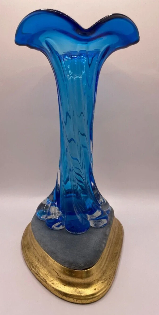 Vintage Handmade Murano by A. Dal Borgo Blue Vase S. Croce 552 Venezia Art Glass